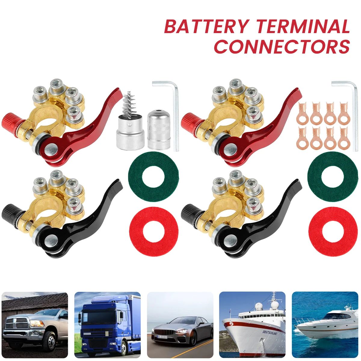 

2pcs 4-way Car Battery Terminal Wire Cable Clamp Terminal Quick Disconnect Shut-Off Connectors Clamps Car Auto Accessories