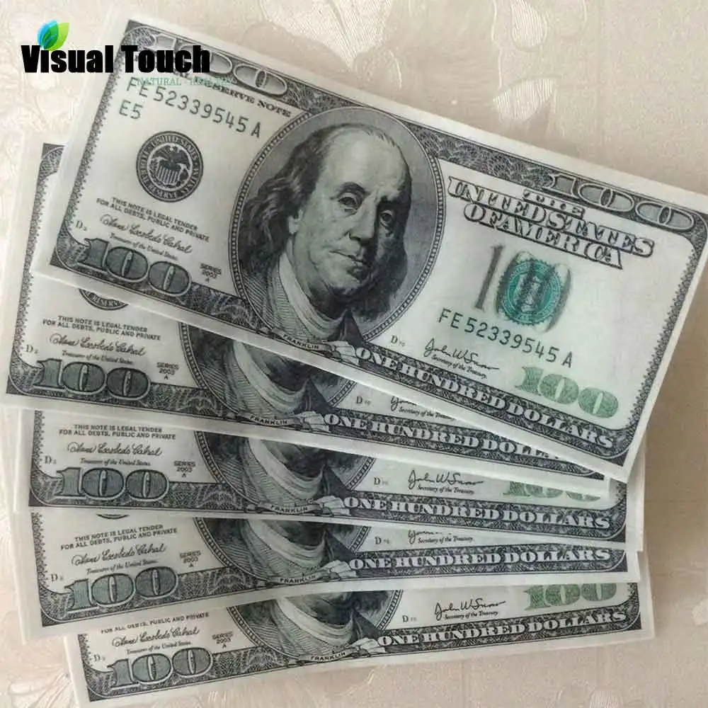 Визуальный контакт 50 шт. набор 100-Dollar-Bill съедобные клейкие вафли рисовая бумага торт Кекс украшение для свадебного торта на день рождения