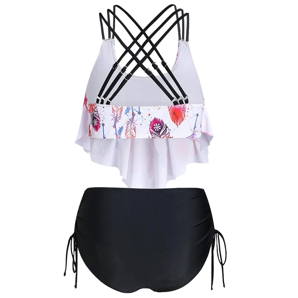 Женский купальник-танкини ROSEGAL с принтом в виде перьев и заостренным подолом