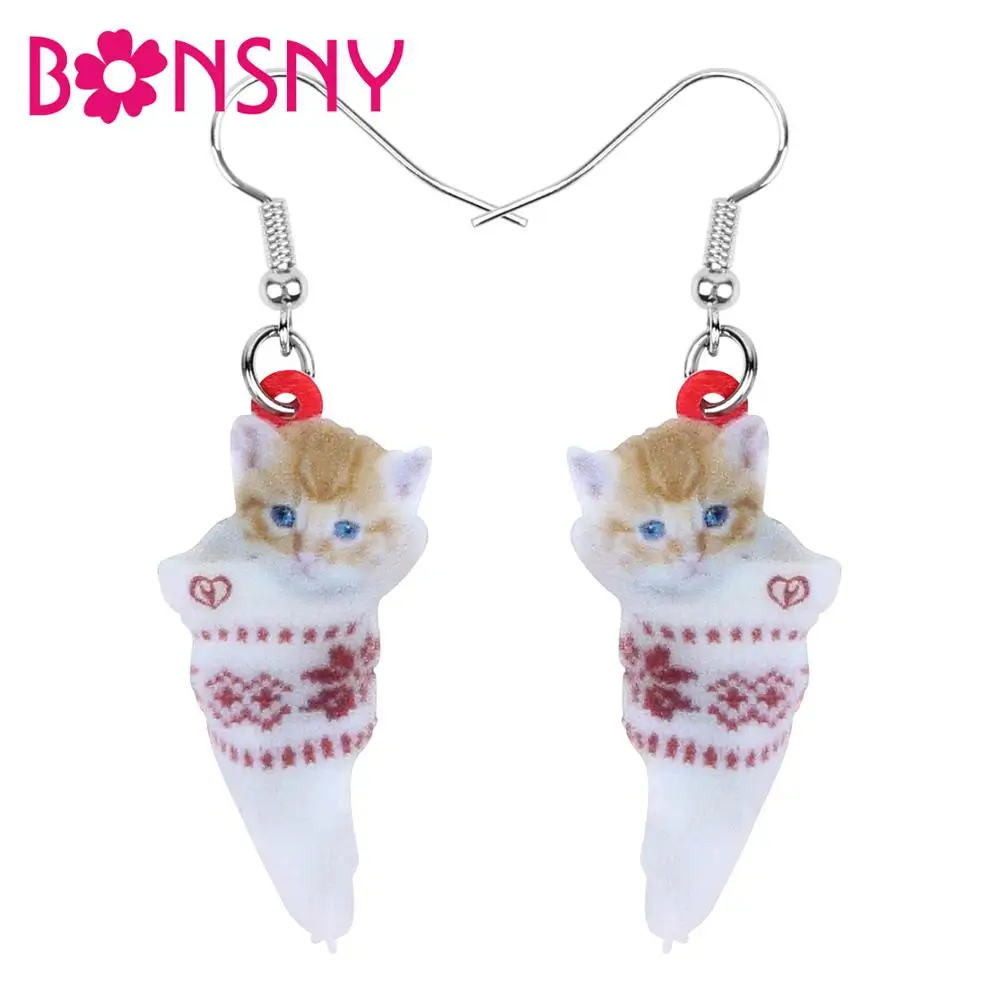 Bonsny акриловые рождественские Аниме Короткие волосы кошка галстук Животные