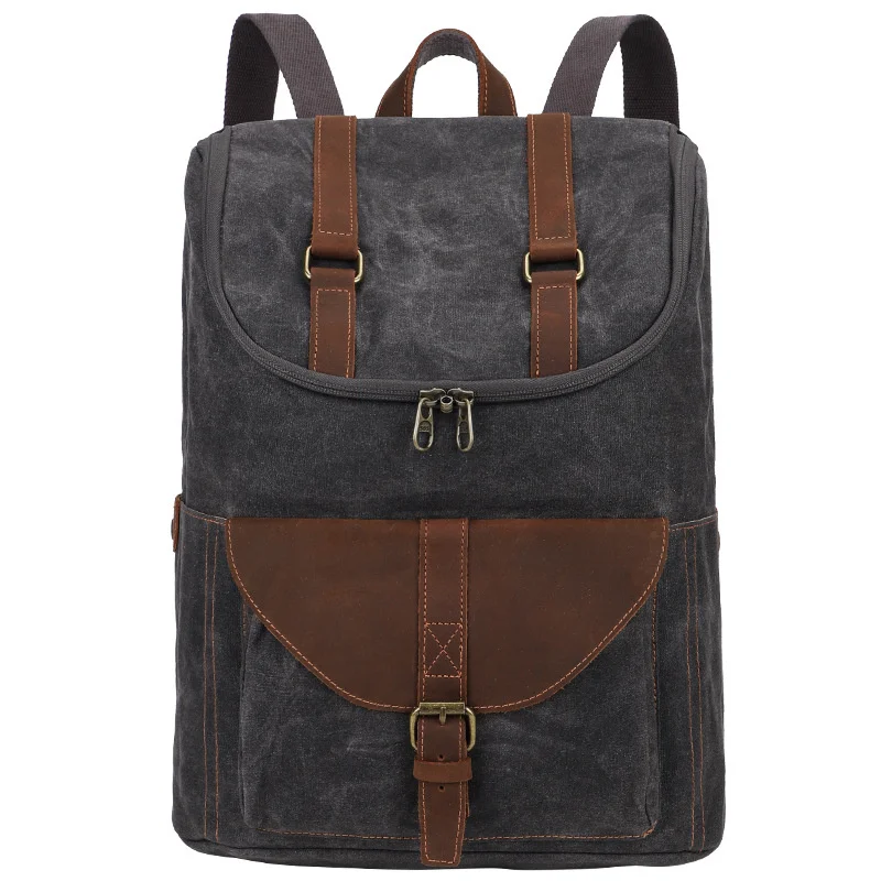 

American Retro Waterproof Oil Wax Canvas Knapsack Unisex Computer Travel School Bag Outdoor Mountaineering Bag Hiking Backpack