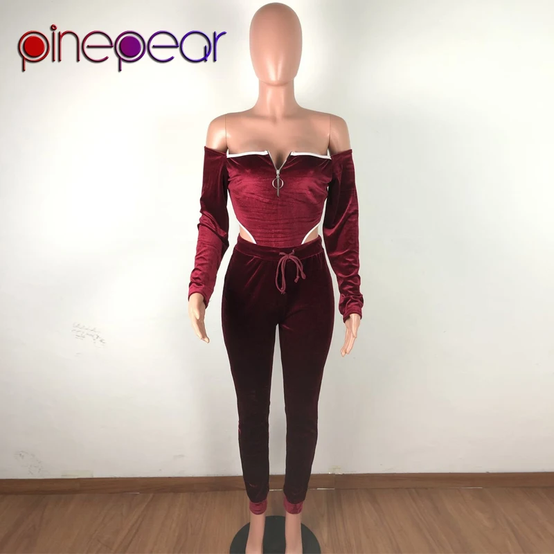 Женское велюровое боди на молнии и штаны комплект из 2 предметов|Наборы для