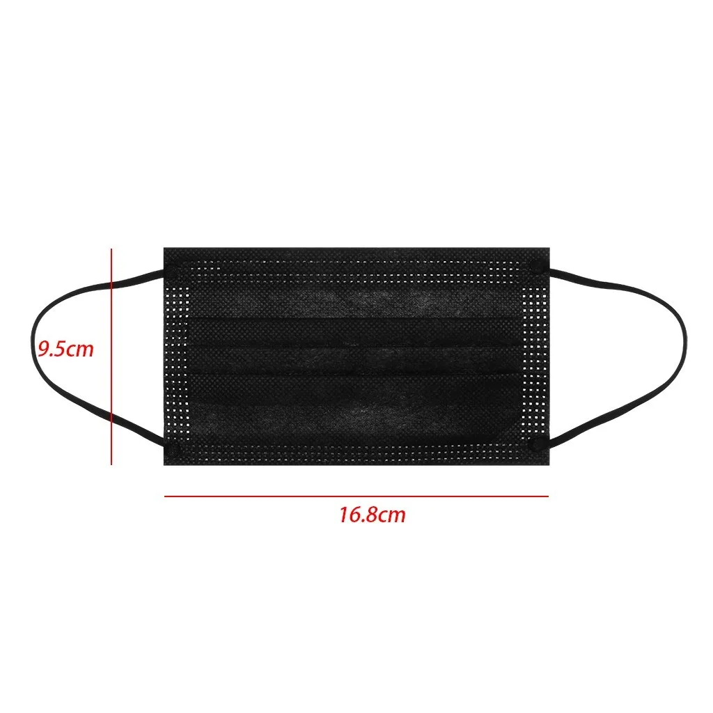 

50pcs Black Adlut Disposable Face Mask Fashion 3 Layer Non-woven Masks Cover For Outdoors Headband masques mascarilla #