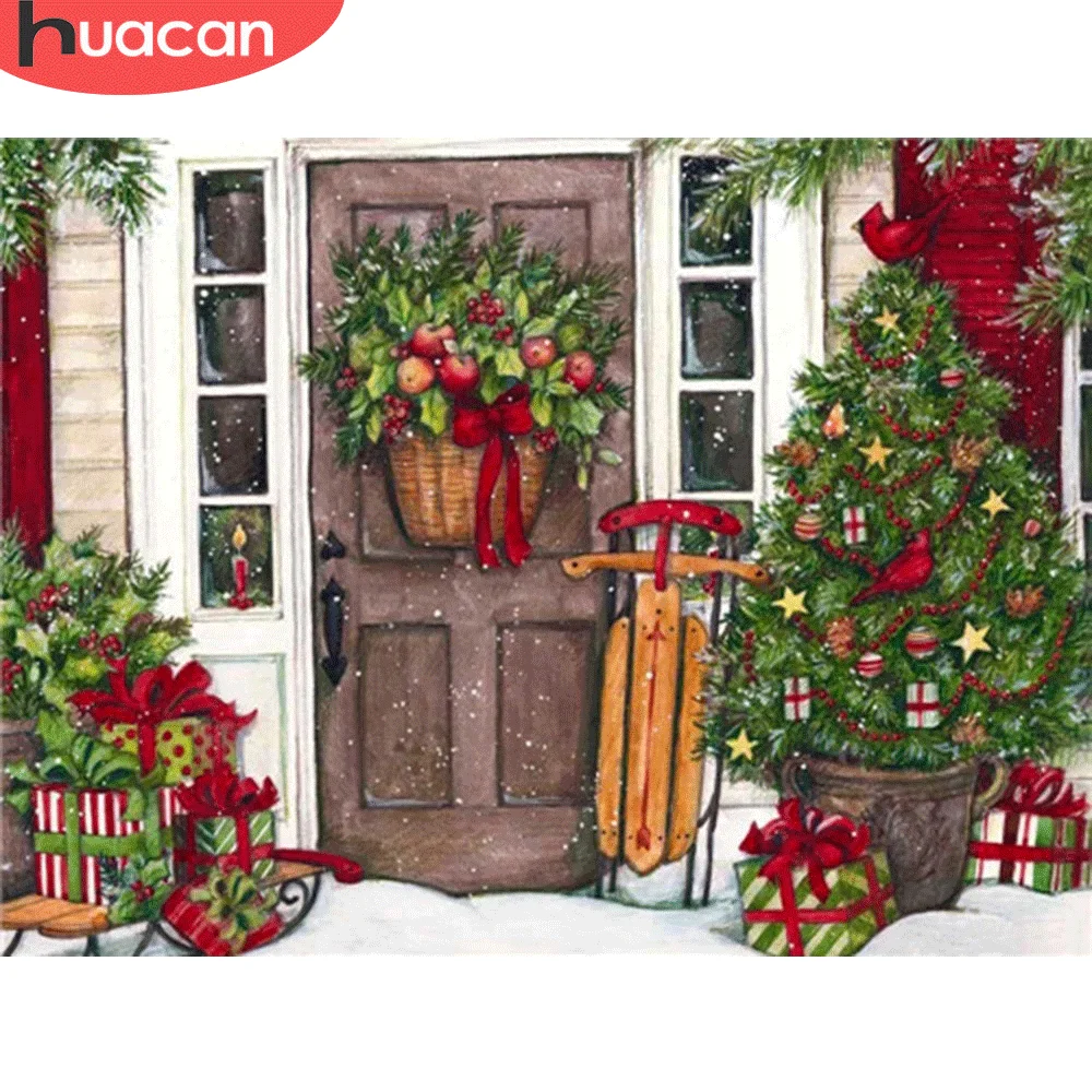 

HUACAN 5D DIY Diamond Painting Christmas Door Diamond Mosaic Tree Full Embroidery Kits Decoration For Home
