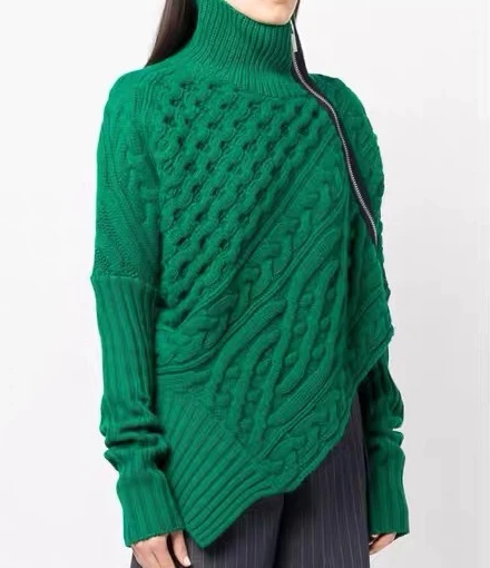 

119542 Fashion Classic Trendy Brand Luxury Designer Clothes Asymmetric Knitted Cardigan Women Sweater Spring Autumn