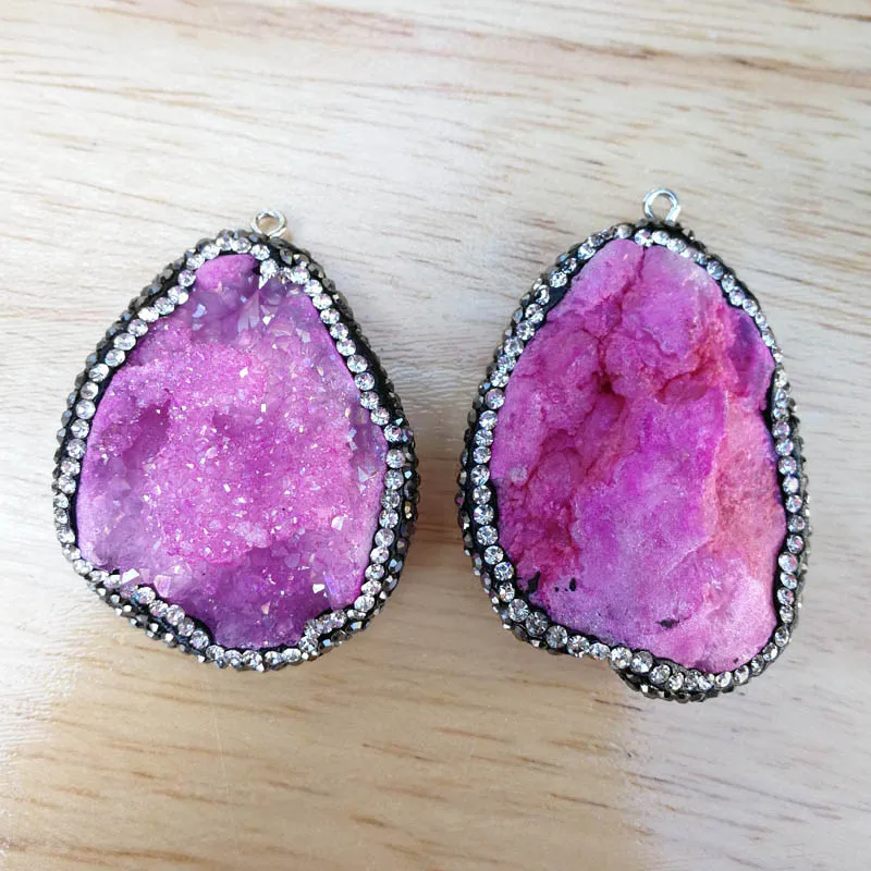 

Red quartz crystal Stone Pendant Natural stone Druzy agates pendulum charm Necklace for jewelry making Healing gifts 6pcs