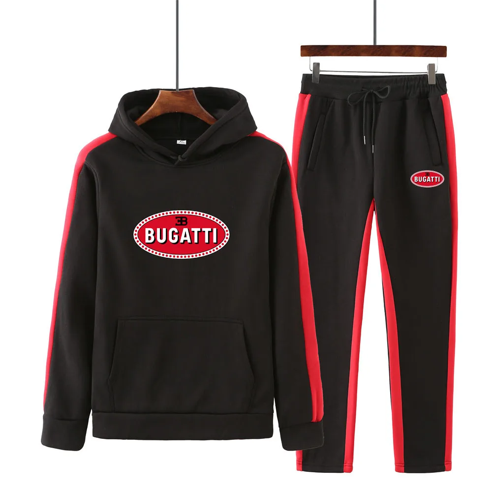 

BUGATTI men's spring and autumn fashion printing fleece jogging sportswear stitching hoodie sportswear suit men A12
