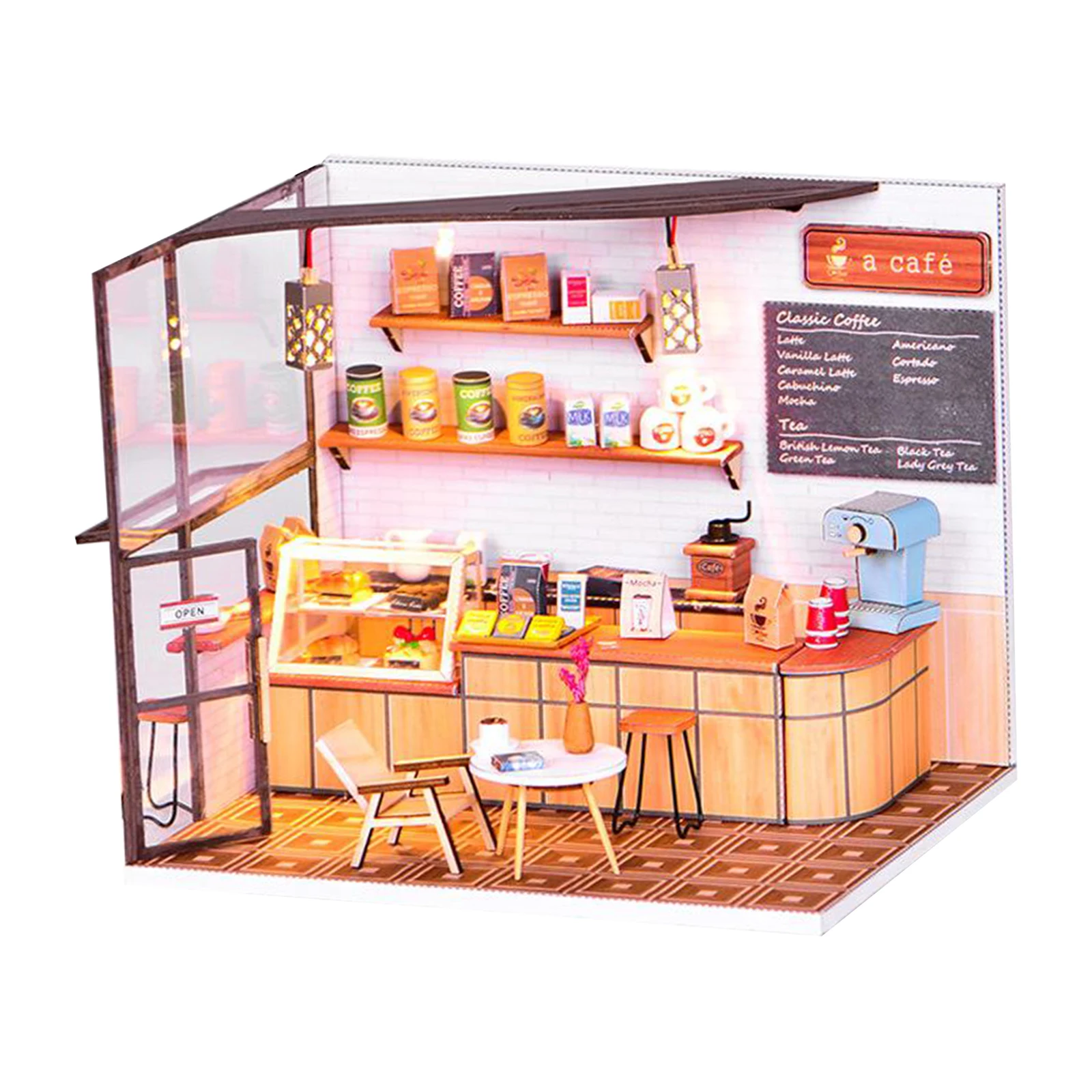 

DIY DollHouse Kit with LED Cafe Coffee Shop Wooden Model Building Gift