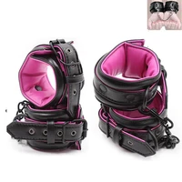 punk one line pink soft leather bdsm bondage restraint fetish padded hand cuffs ankle cuffs adults sex toys for couples