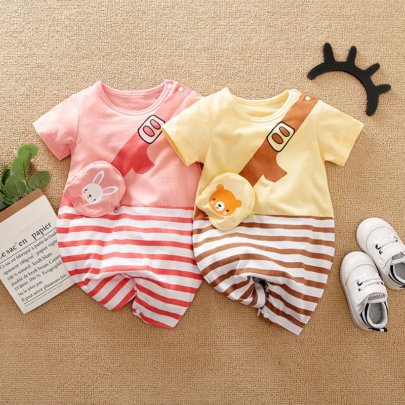 

TONSEN 0-2Y Newborn Baby Boys Girls Clothes Cotton Soft Lovely Striped Onesie Romper+Pocket Jumpsuit Babe Twins Casual Cosume