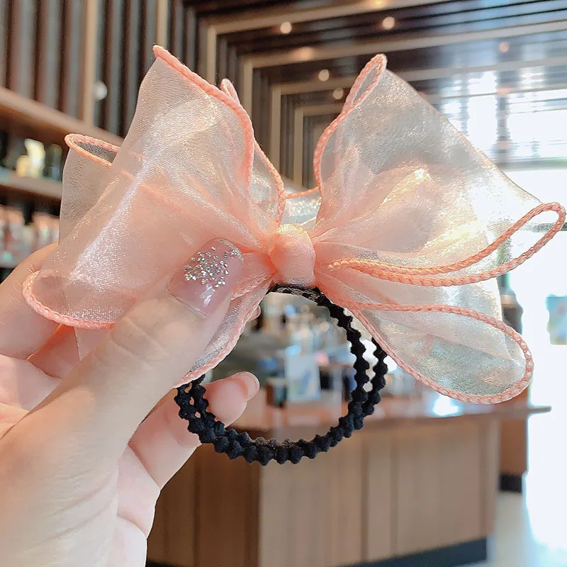 

ncmama Fashion Yarn Barrettes Bow Sequin Love Elastic Hair Bands Princess Hairgrip Fairy Girl Sweet Lace Hair Accessories
