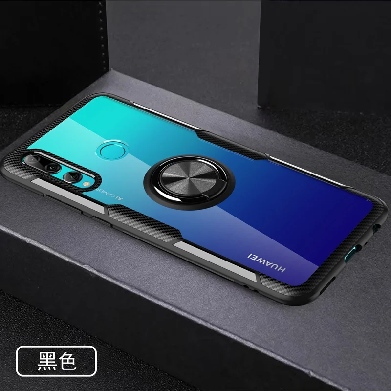 black Чехол для Honor 10i прозрачный акриловый чехол-кольцо для Honor 10i 20i 10 20 Lite Pro V20 Honor Play магнитный автомобильный держатель бронированный чехол - Цвет: black