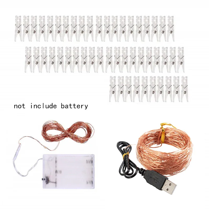 LED Photo Clip String Lights USB Battery Powered Fairy for Wedding Anniversary Valentine's Day Decoration | Лампы и освещение