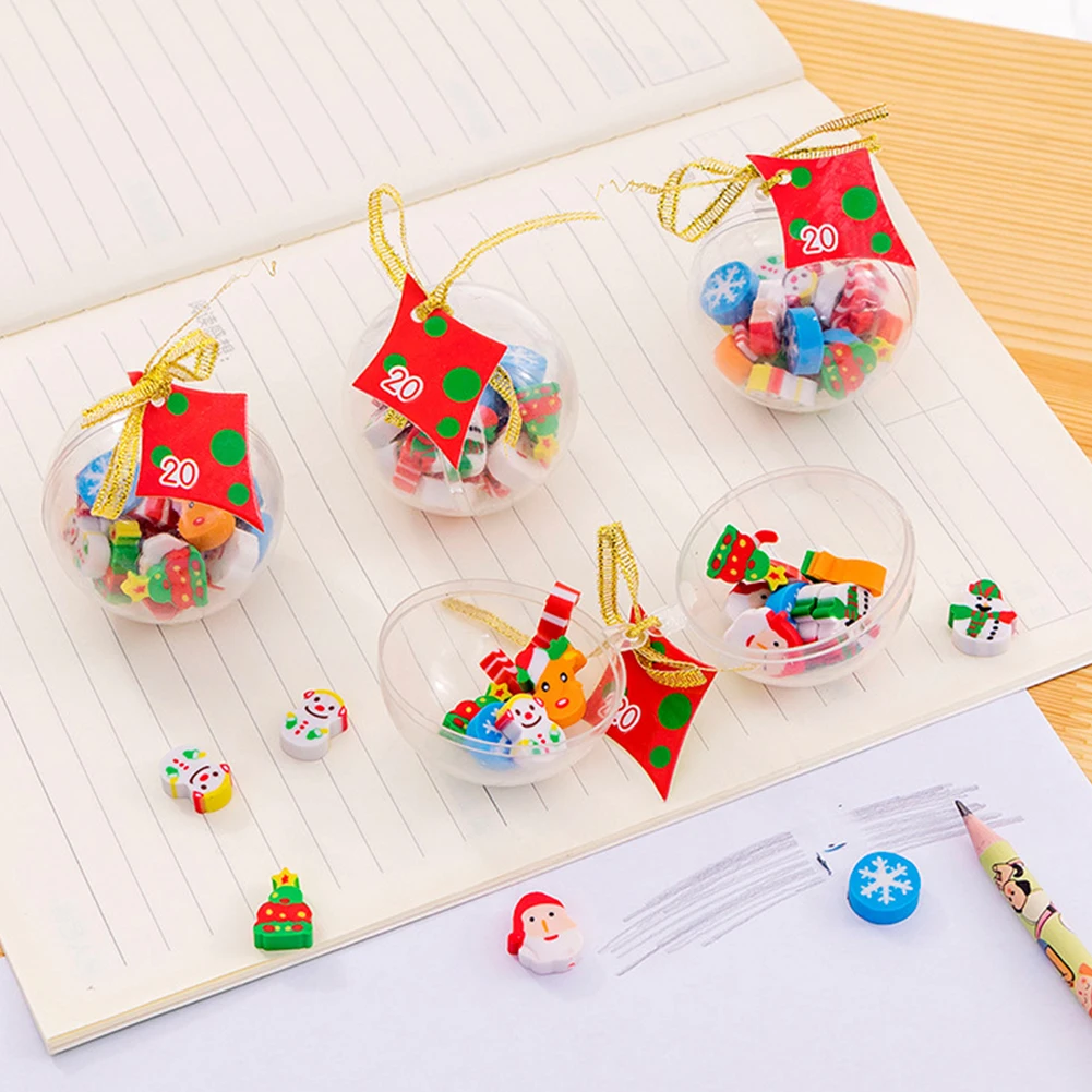 

12balls/pack Cartoon Ball Colorful New Year Christmas Eraser Kids Ornament Mini Small Students Stationery School Children Gift
