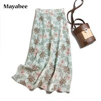 french floral silk skirt retro zipper over the knee skirt 2021 spring and summer new fashion