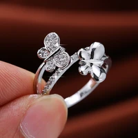 women ring micro inlaid cubic zirconia ring butterfly silver plated double layer ring fashion charm engagement party jewelry