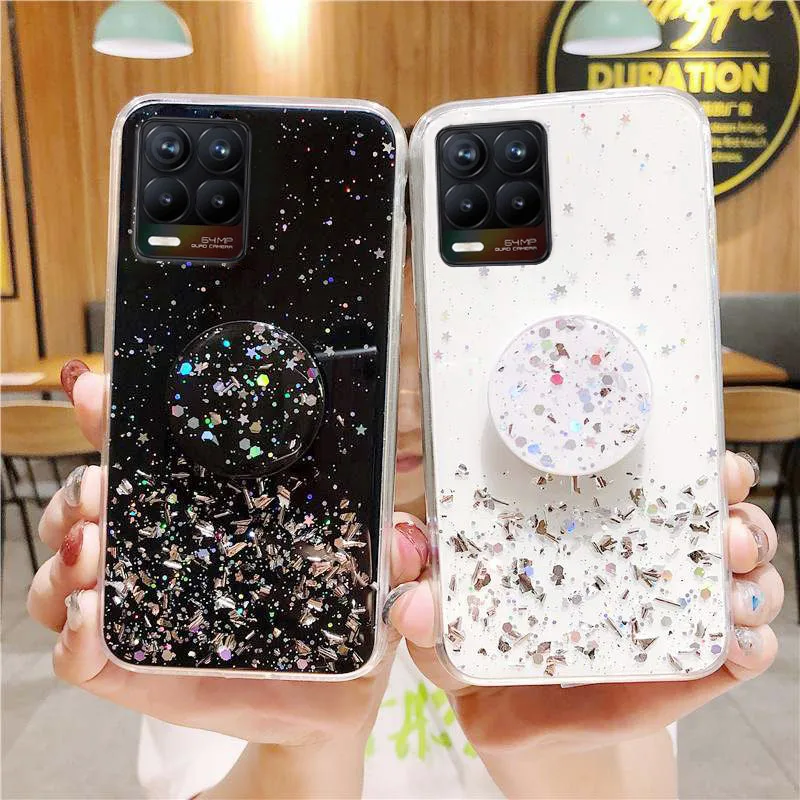 Glitter Case For Realme 8 Pro Cases Coque For OPPO A54 A55 A93 A94 F19 Pro Realme GT 8i C25 7 V13 Funda Holder Socket Back Cover