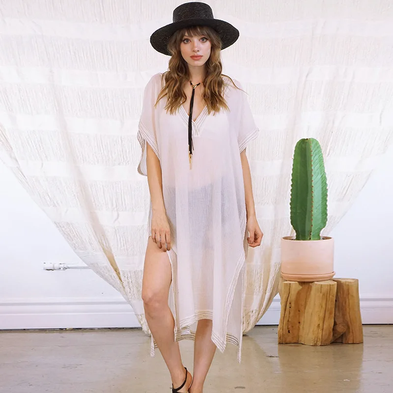 Белый шифоновый купальный костюм накидка Пляжная туника Сексуальная саронг