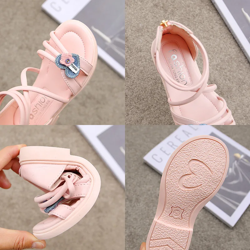 Sandalias para ni&ntilde;os y ni&ntilde;as, zapatos de gladiador con cremallera, transpirables, de princesa, para fiesta, a la moda, planos, para playa-5
