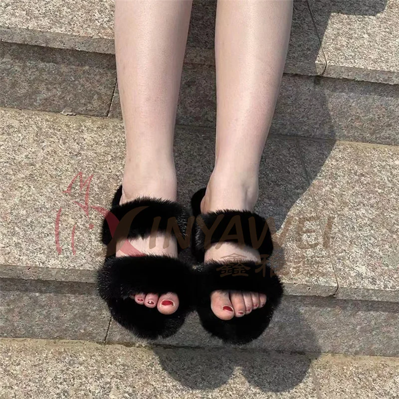 

Шлепанцы женские с мехом норки, летние меховые сандалии, мюли, модная обувь, 2021