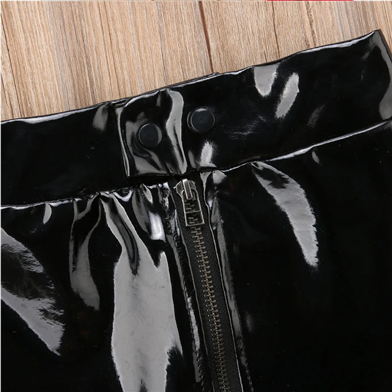 Детская кожаная мини юбка с блестками на молнии из ПУ кожи|Юбки| |