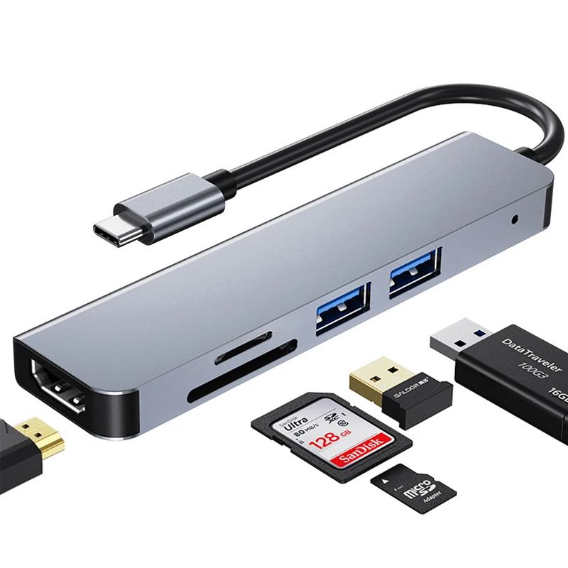 

USB-концентратор в HDMI-совместимый 4K мультиконцентратор USB 3,0 конвертер PD зарядка TF SD ридер для IMacbook Pro USB-Type C адаптер HAB