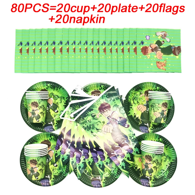 

Ben 10 Birthday Party Supplies Paper Cup Plate Straws Disposable Tableware New Theme Ben Baby Shower Party Decorations Banners