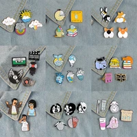 36pcsset cartoon enamel pins cat dog book read ocean wave heart brain mermaid custom brooch lapel pin badge jewelry gifts
