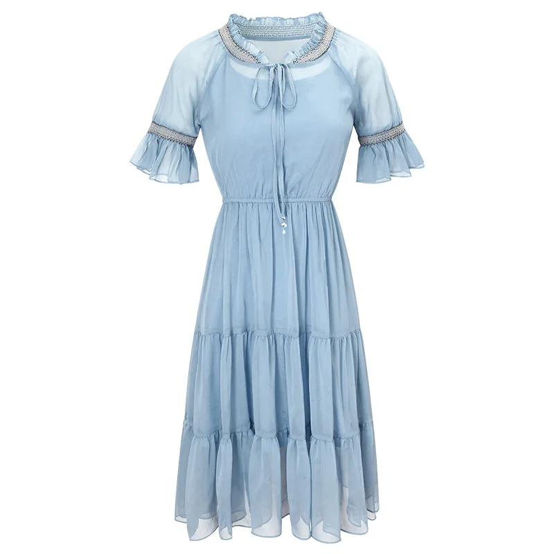 Летнее новое платье с v образным вырезом однотонное А силуэта женское