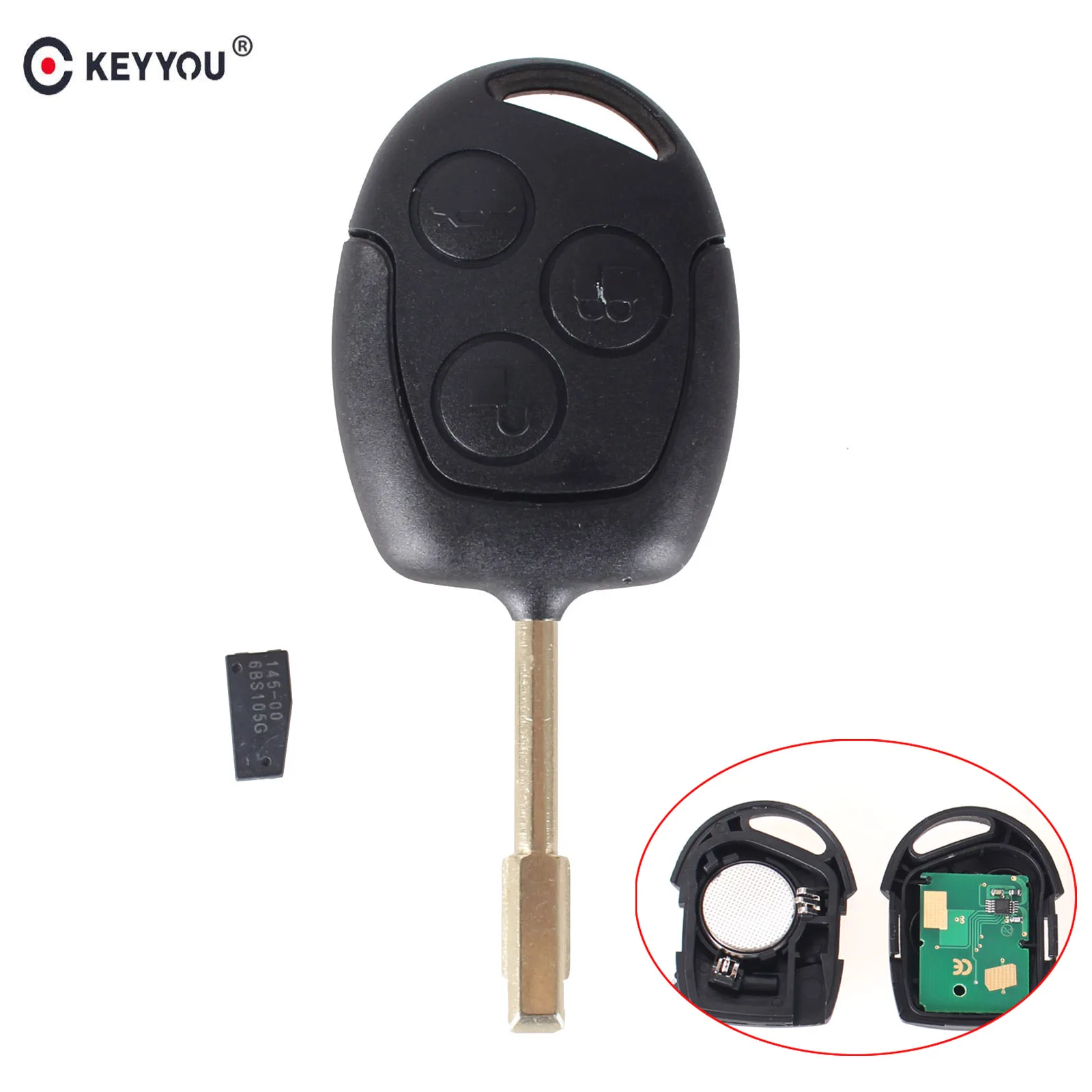 Запасной дистанционный ключ KEYYOU с 3 кнопками и чипом 4D60 433 МГц для Ford Fiesta Focus Mondeo Puma