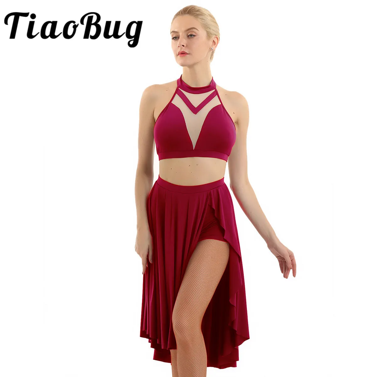 Женский ассиметричный танцевальный костюм комплект из 2 предметов укороченный