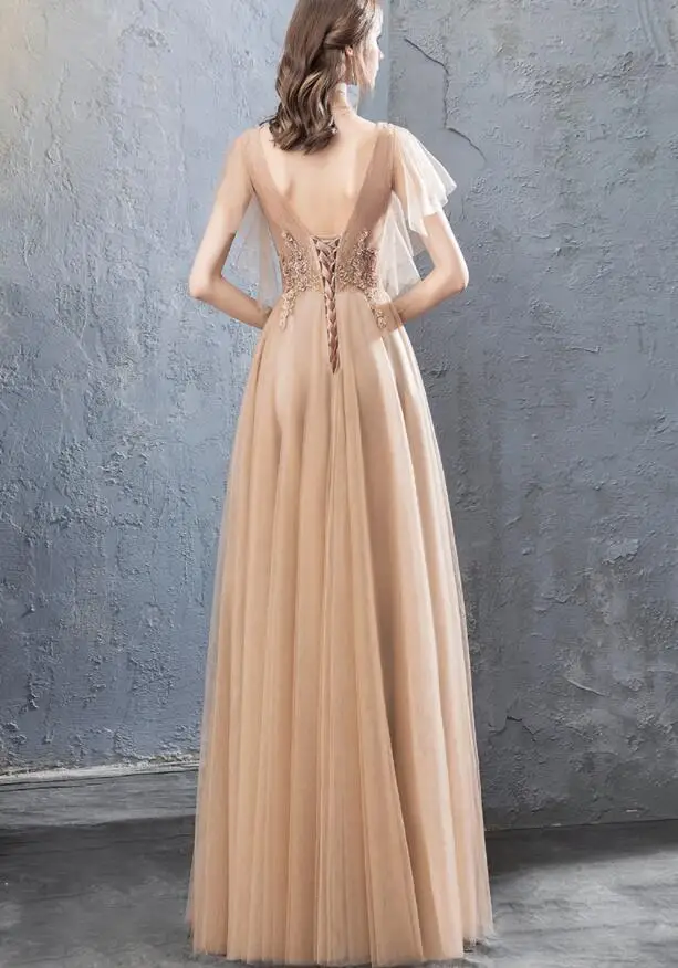

2019 new ladies long dress V-neck embroidered bright diamond dignified atmospheric banquet party women's clothing Party dress