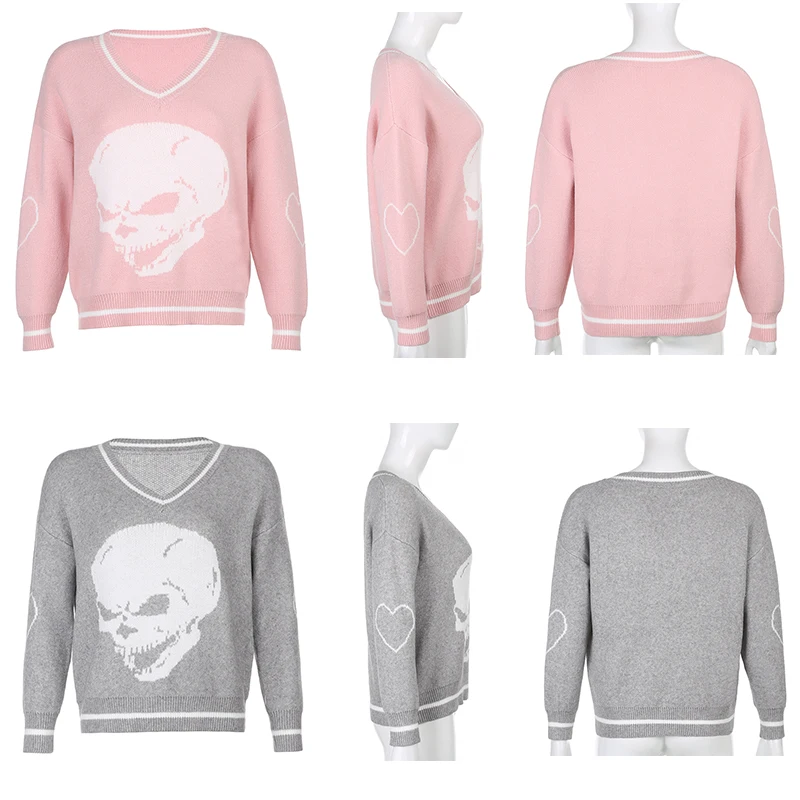 

Harajuku Skull Print Loose Autumn Winter Sweater Women Pullovers Casual y2k Knitwear Jumpers 2021 Korean Style Sweaters New