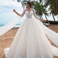 sevintage luxury wedding dresses long sleeves v neck lace appliques beading wedding gown boho beach bride dress custom made
