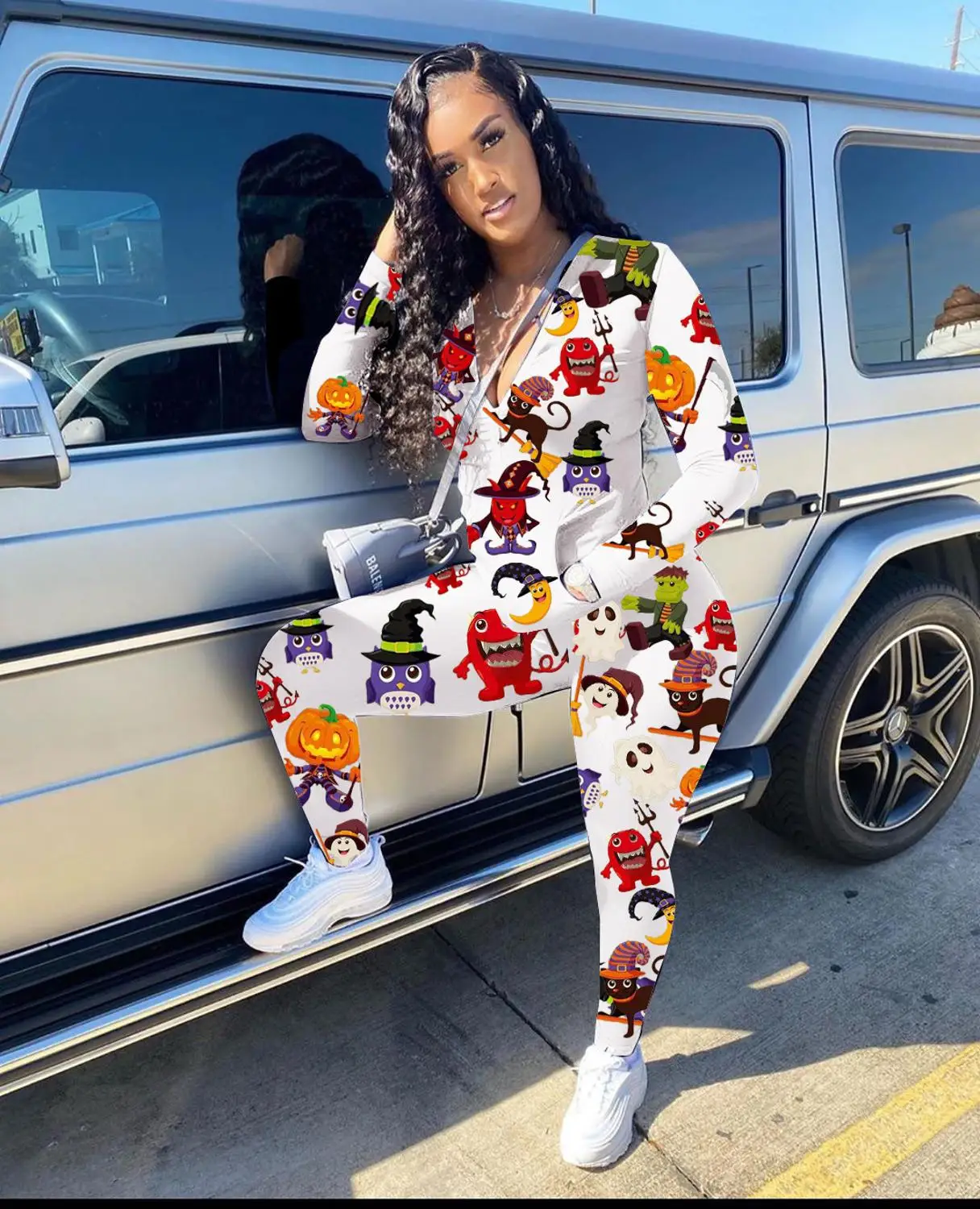 

Christmas Cartoon Elements Women Two Piece Set Zipper Long Sleeve Coats Top High Waist Pants Joggers Matching Sets