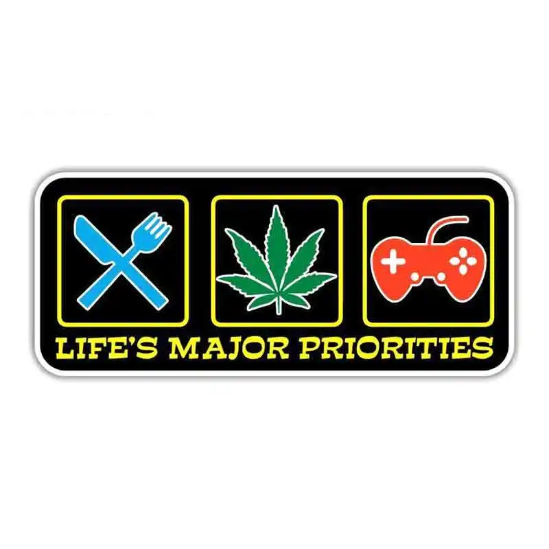 

Cartoon Life's Major Priorities Weed Fork Games Car Stickers Vinyl Waterproof Sunscreen Decal Auto Accessories,13cm*5cm