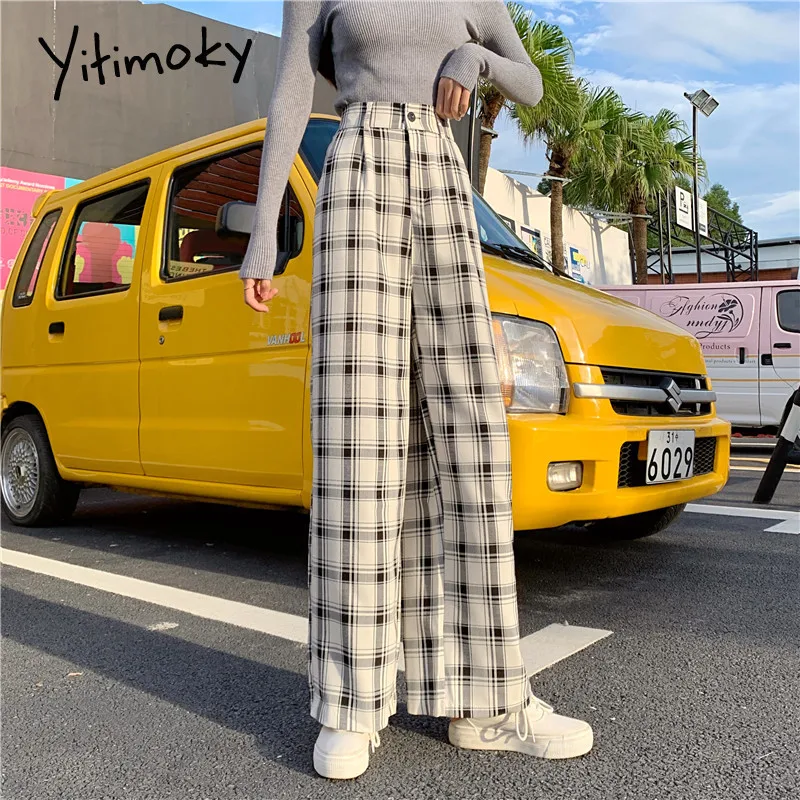 Yitimoky Женские штаны Брюки женские в клетку уличная одежда эластичные прямые