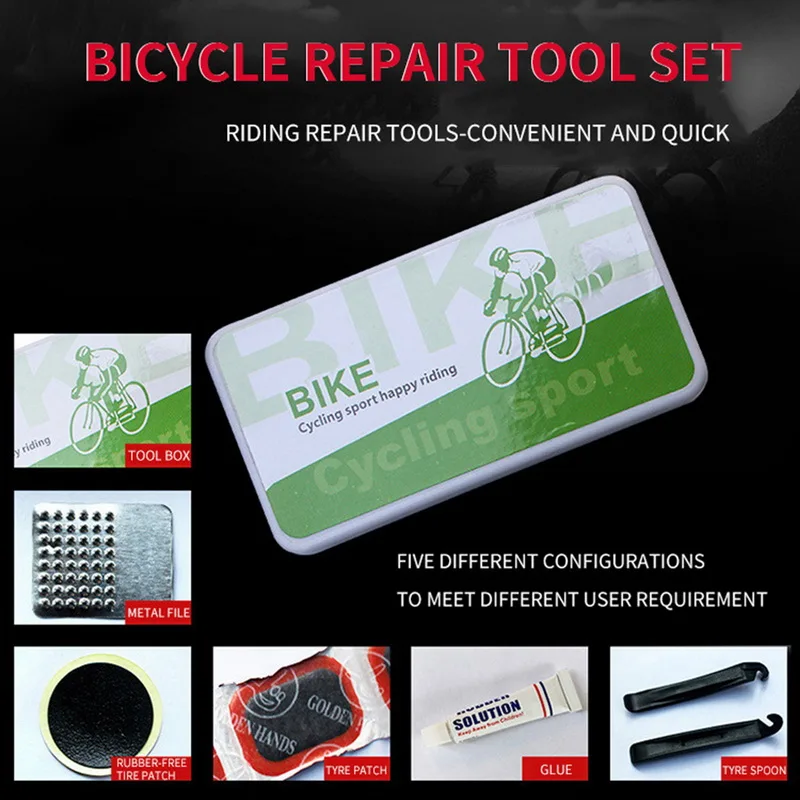 

Portable Bike Tire Repair Tools Kit Bike Tool Set For Bicycle Tool Kit for Multi-Purpose Emergency Tire Repair Outdoor Cycling