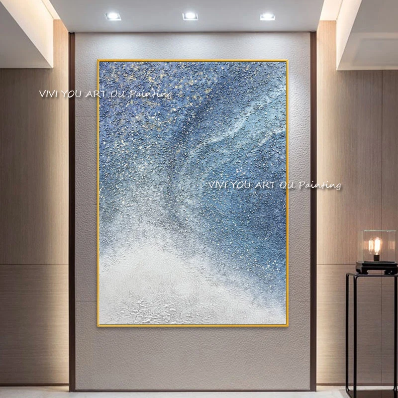 

Морская волна, синяя вода, высокое качество, новая Большая абстрактная картина, Современная оригинальная картина маслом, художественный дизайн на холсте, декор для гостиной