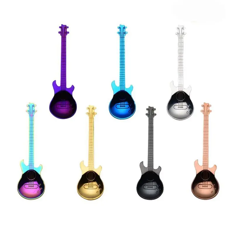 

AAAK-гитары кофейные ложки, 7 шт Красочный Нержавеющая сталь музыкальный кофейные ложечки чайные ложки для смешивания ложка для сахара