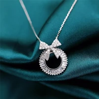 fashion bowknot pendant necklace full inlay crystal zircon fine jewelry charm clavicle chain for women wedding valentines gift