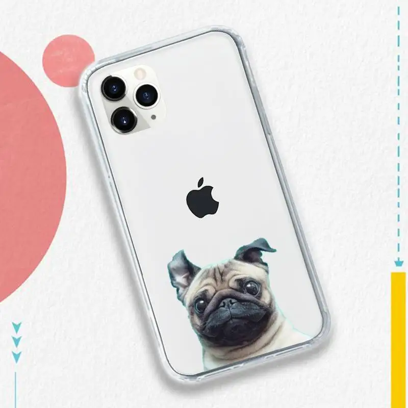 

Cute cartoon Pug Dog French Bulldog Phone Case Transparent soft For iphone 5 5s 5c se 6 6s 7 8 11 12 plus mini x xs xr pro max
