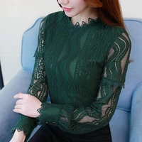 2021 fashion women blouse shirt green color long sleeve lace womens clothing hollow out plus size feminine tops blusas c896 30
