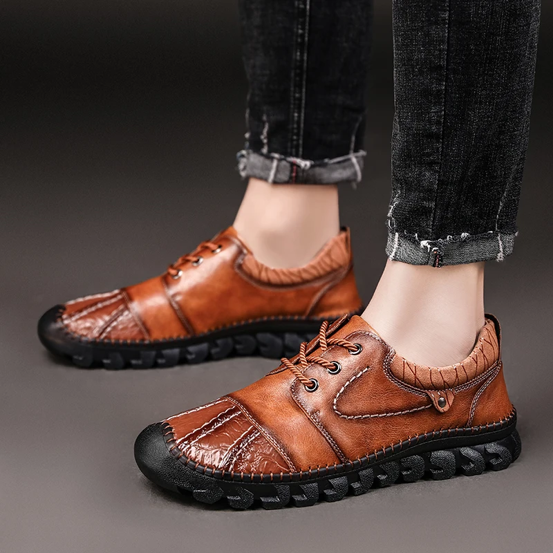 

Fashion New Men's Casual Shoes Leather Men's Moccasins Outdoor Comfortable Male Driving Shoes Simple Design Mens Style Shoes 48