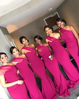 fashion fuchsia party bridesmaid dresses satin long mermaid one shoulder african plus size maid of honor gown custom made