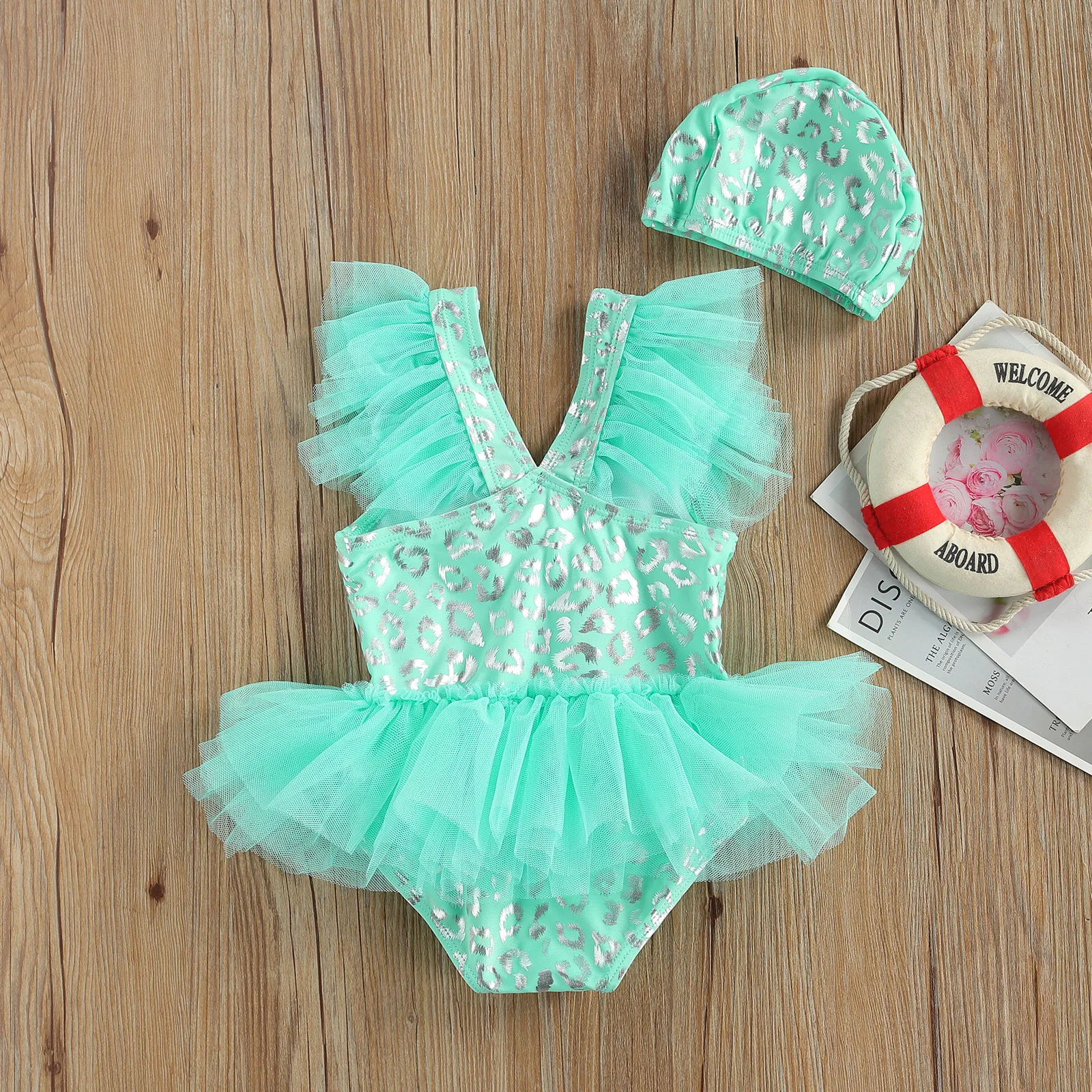 Купальник для новорожденных девочек с леопардовым принтом Тюлевое платье