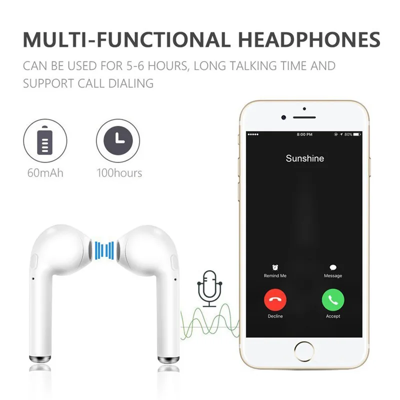 2019 Hot Models Bluetooth Headset I7s Wireless Mini Headphones with Microphone Sports for All Smart Phone | Электроника