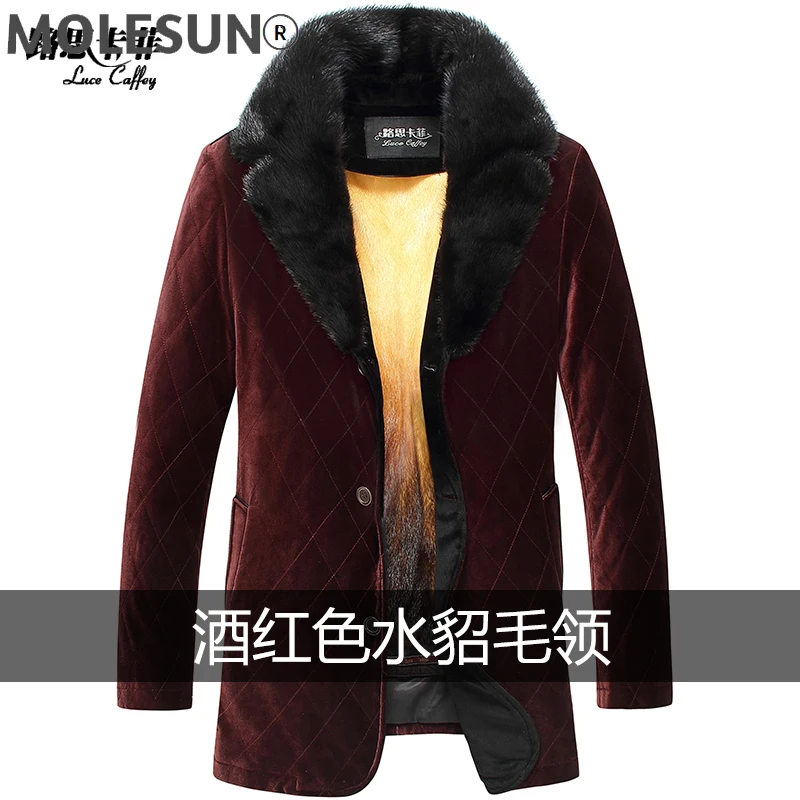 

AKOOSUN Genuine Leather Jacket Men Clothing Gold Mink Velvet Parkas Warm Real Fox Fur Collar Winter Coat Male Chaqueta LXR347