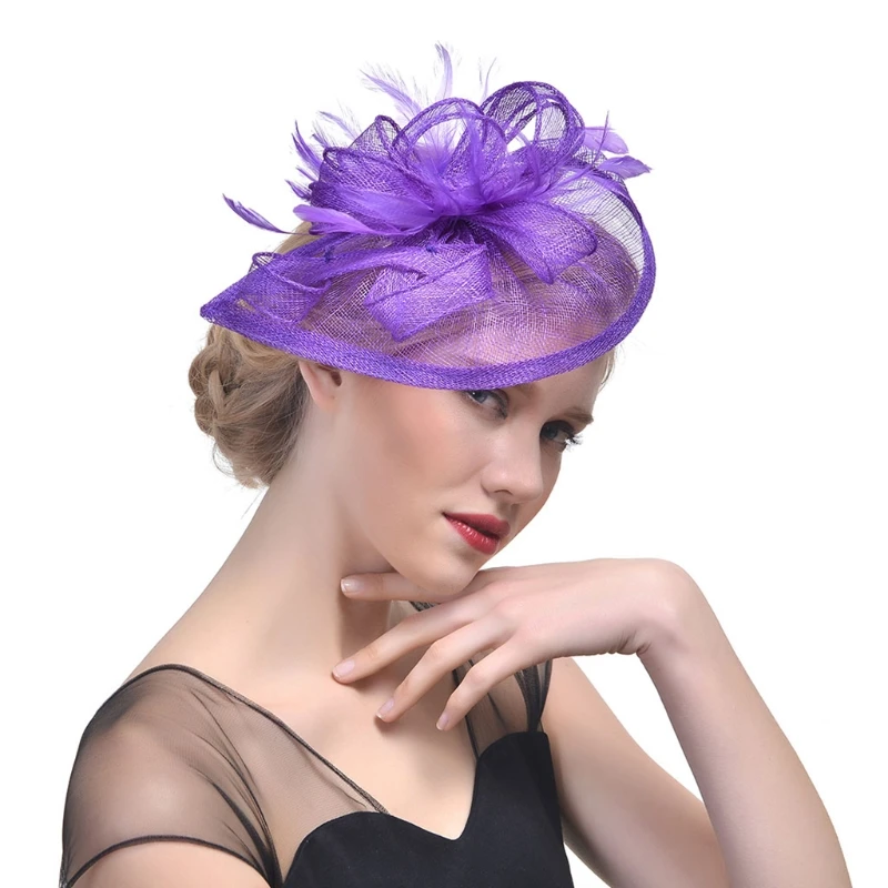 634D Women Wedding Hat Fascinator Feather Mesh Party Cocktail Headdress Hair Clip New | Свадьбы и торжества