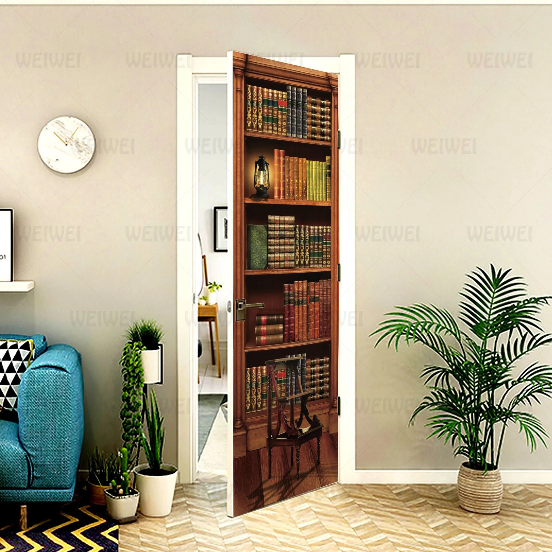 ПВХ настенная бумага печать искусство 3D книжная полка башня морская дверь